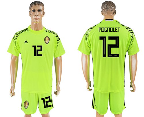 Belgium #12 Mignolet Shiny Green Goalkeeper Soccer Country Jersey